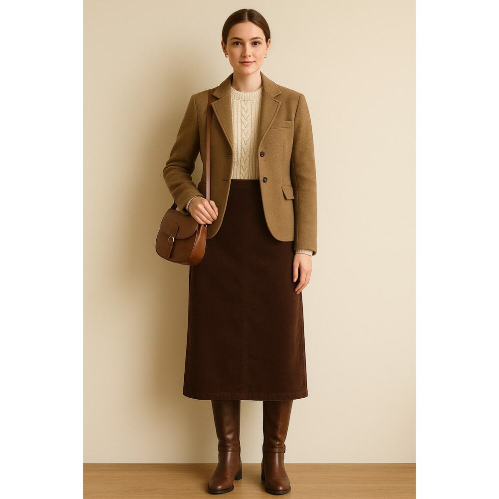 Eddie Bauer VTG SZ 12 100% Cotton Corduroy Long Pencil Skirt In Chocolate Brown - Picture 8 of 8
